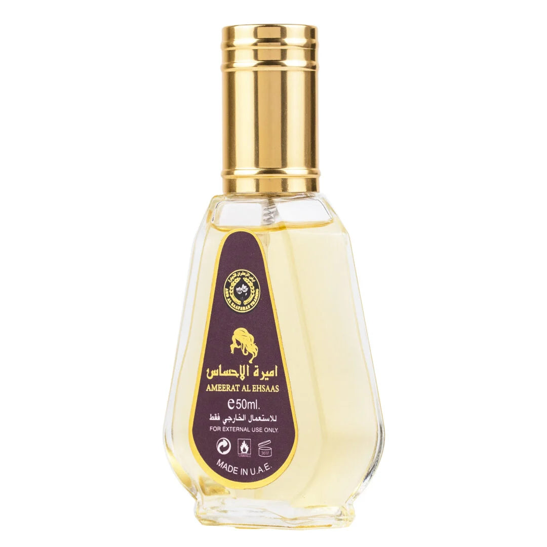 Parfum arabesc Ameerat Al Ehsaas, apa de parfum 50 ml, femei - inspirat din Crystal Noir by Versace